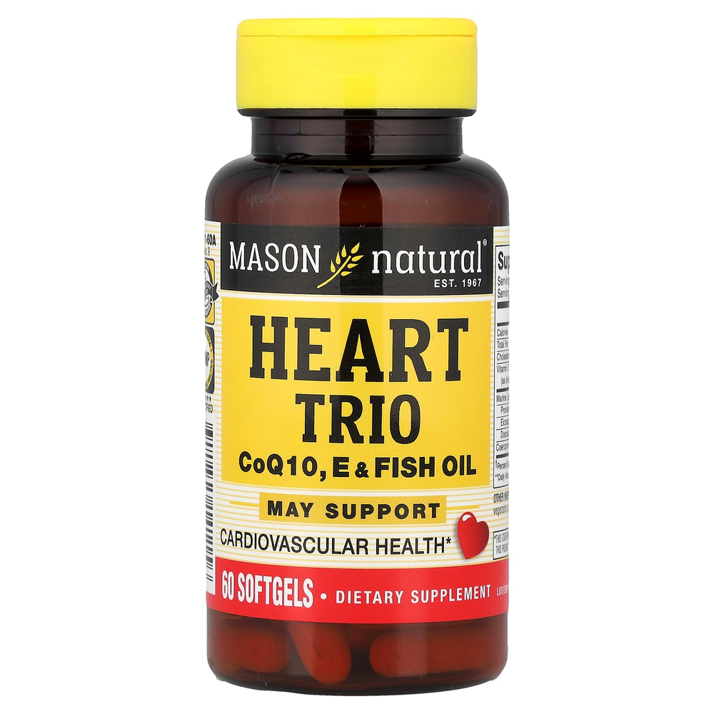 Mason Natural, Heart Trio, коэнзим Q10, пищевой и рыбий жир, 60 мягких таблеток