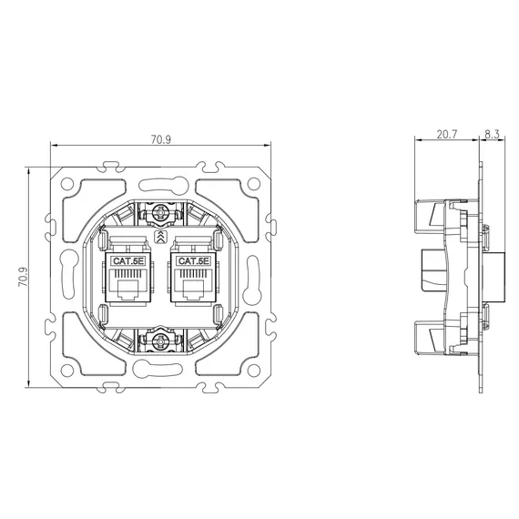 Donel механизм розетки RJ45 + RJ45 (двойная) cat.5/ClassE-8/8, серия DB