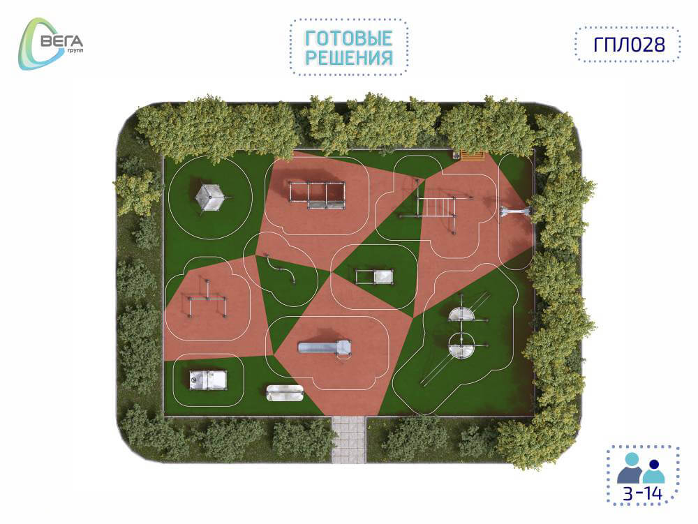 Игровая площадка для детей от 3 до 14 лет ГПЛ028