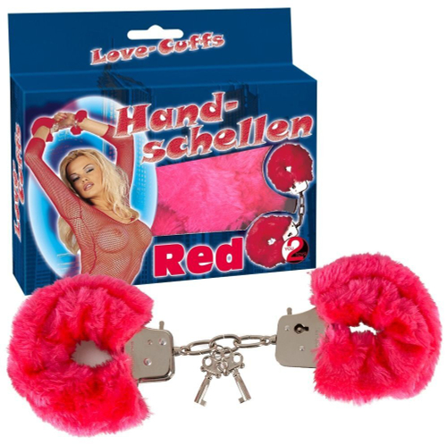 Малиновые меховые наручники Love Cuffs Red