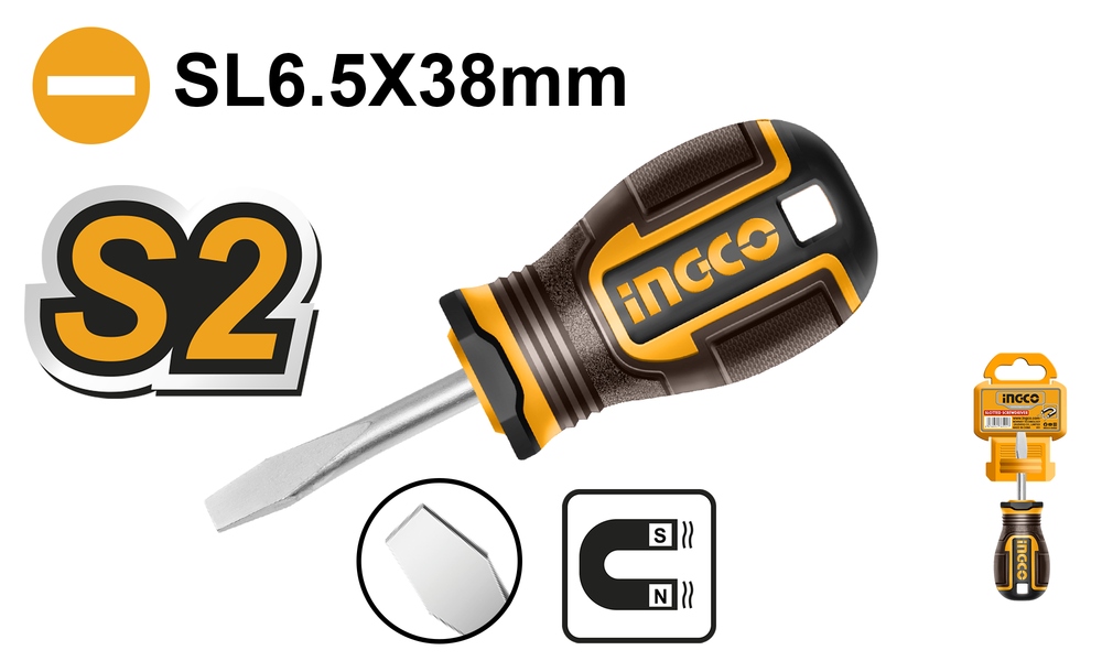 Отвертка шлицевая INGCO HSDSL6038 INDUSTRIAL SL6,5x38 мм