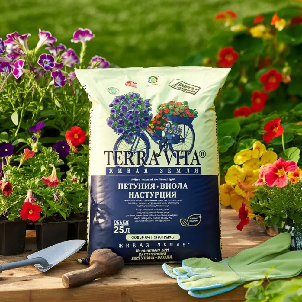 Грунт 25л Петуния-Виола-Настурция, Фарт Терра Вита (содержит биогумус)