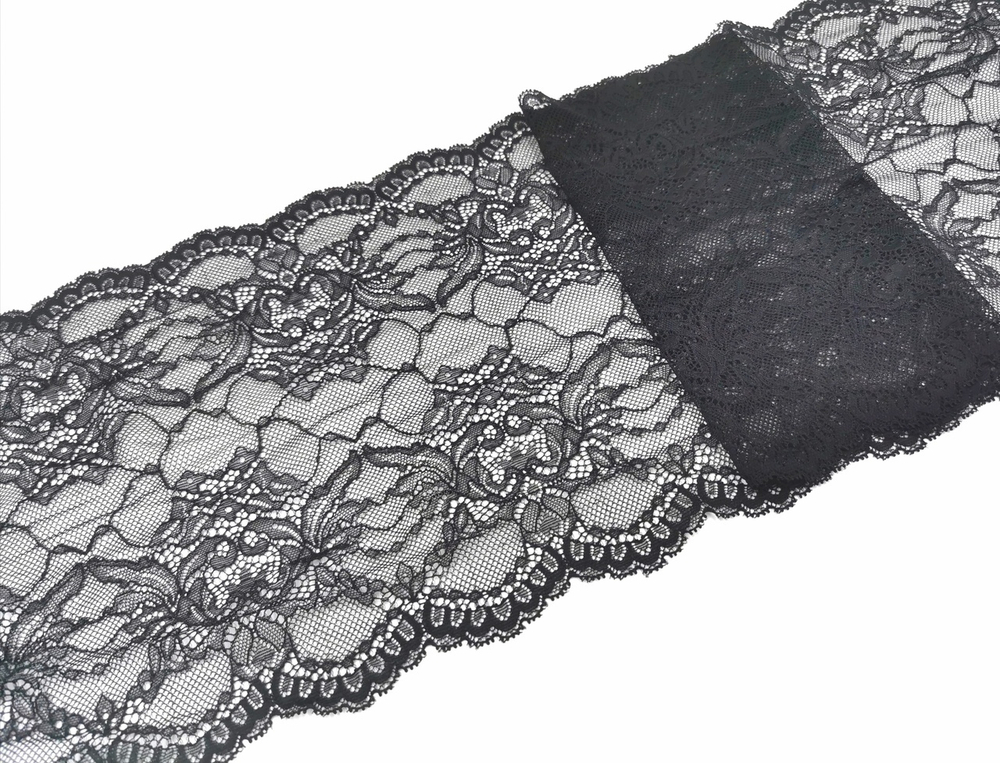Эластичное кружево, 21,5 см, черное, (Арт: EK-2156), м