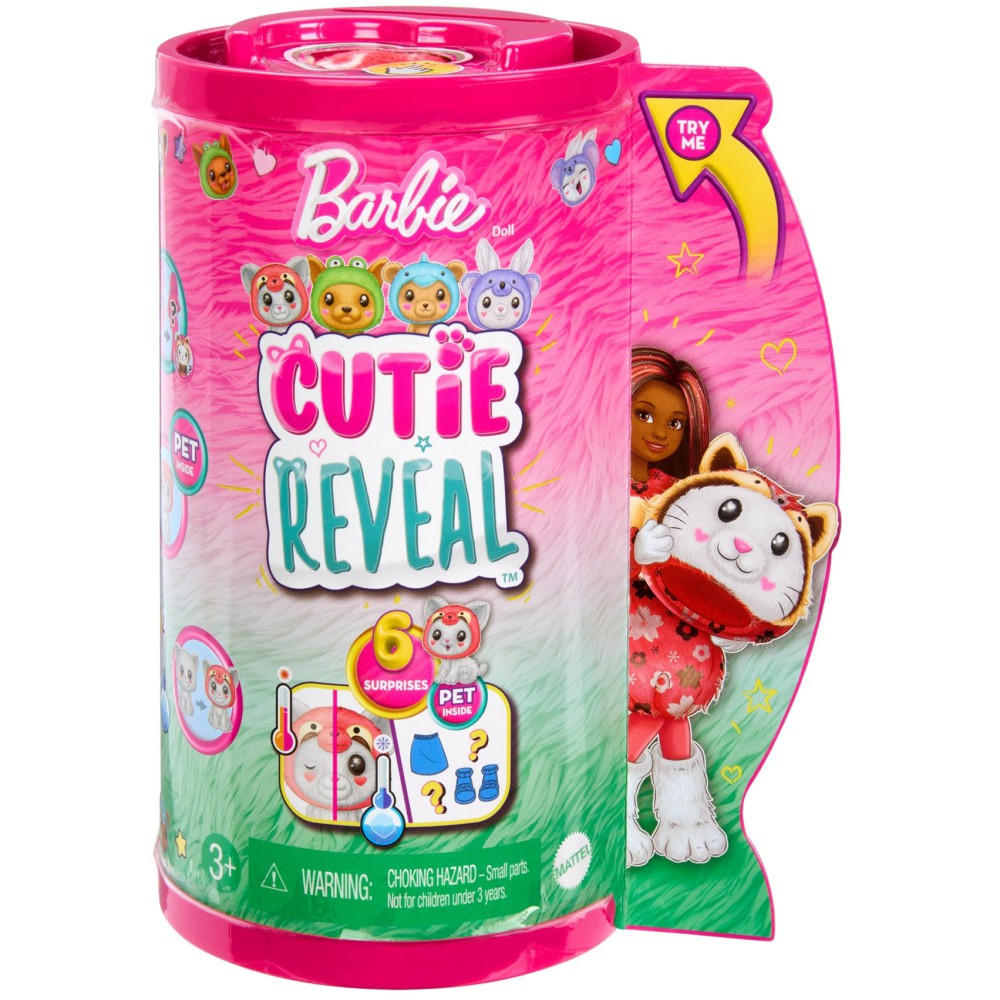 Barbie Cutie Reveal - Кукла Челси Кошка-Панда Красная + животное HRK28