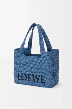 Loewe Средняя сумка-тоут LOEWE Font из рафии, светло-голубой
