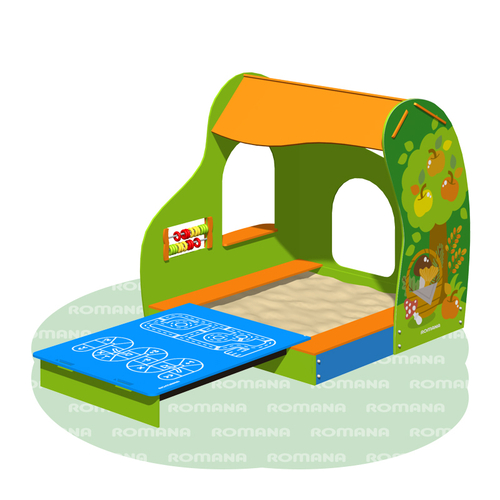 Песочница "Домик" с крышкой + принты "дорога", "игра-ходилка" Romana 109.36.01