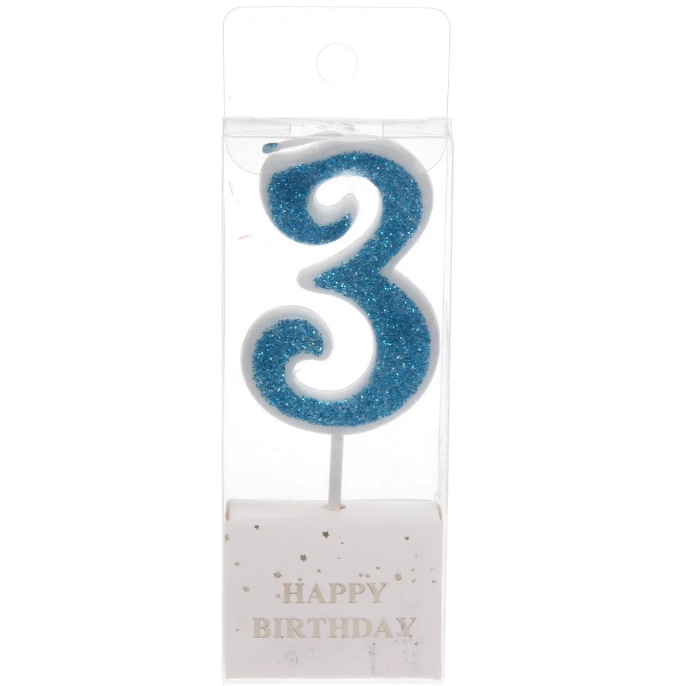 Свеча для торта Цифра Иллюзия «3» 9.5 см, голубой