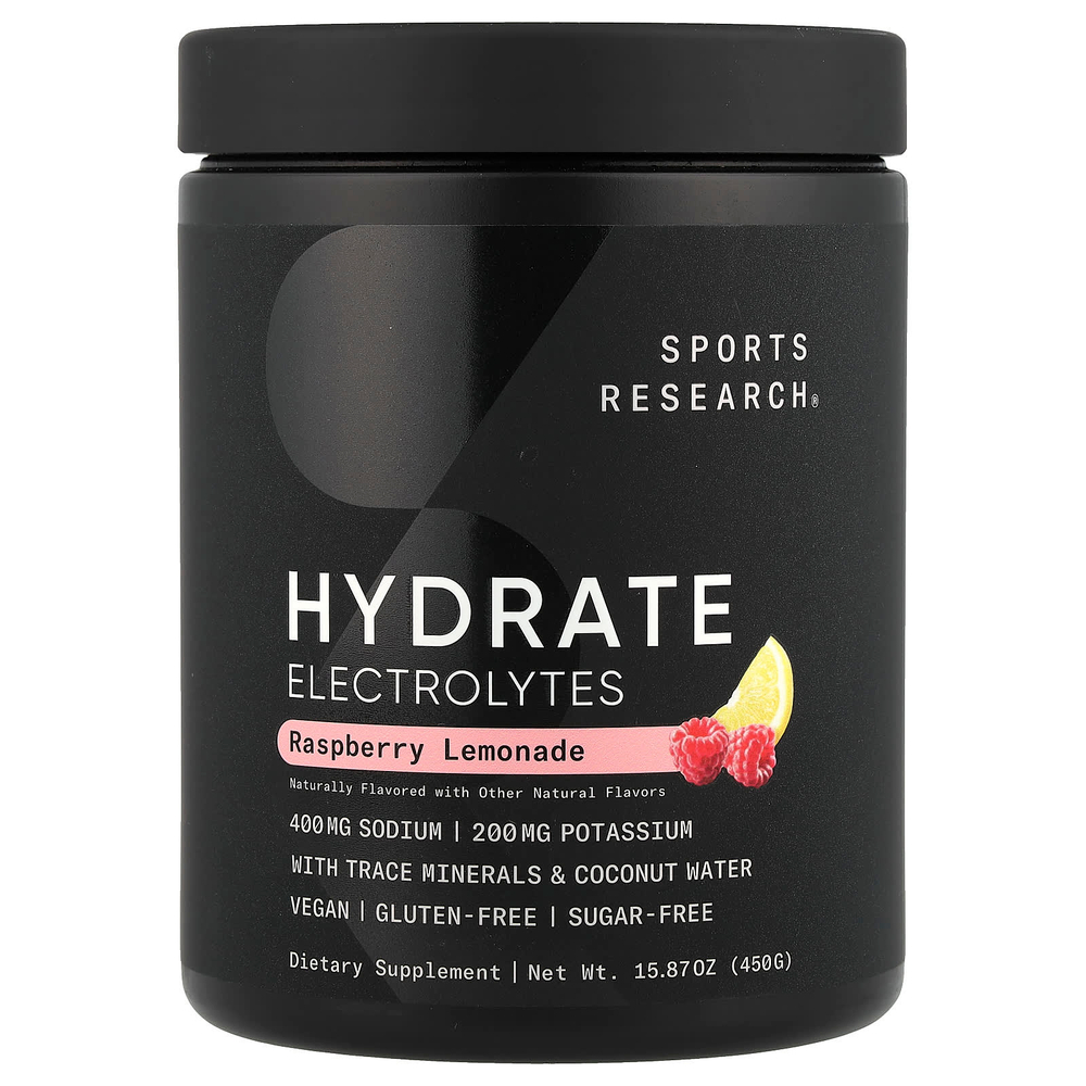 Sports Research, Hydrate, электролиты, малиновый лимонад, 450 г (15,87 унции)