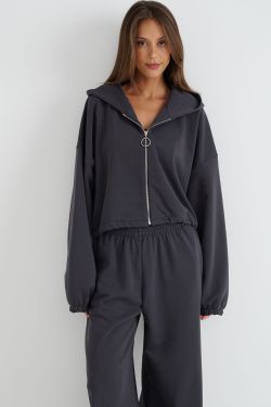 Укороченное худи на молнии цвета антрацит