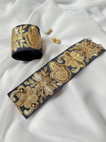 Браслеты-манжеты рисунок огурцы золото на темно-синем фоне, ширина 6 см, Италия