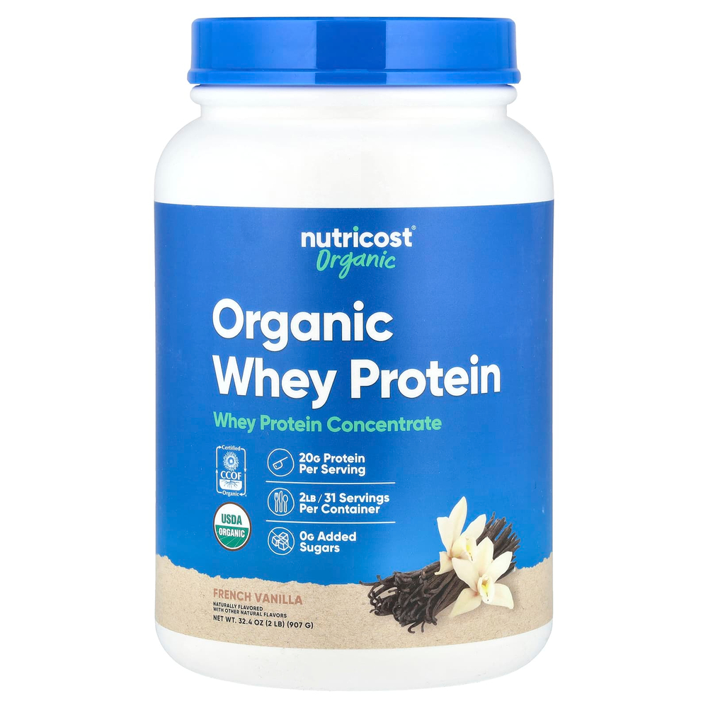 Nutricost, Органический сывороточный протеин, французская ваниль, 907 г (2 фунта)