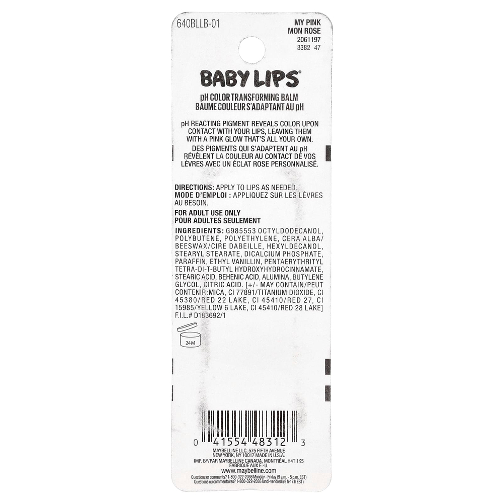 Maybelline, Baby Lips®, бальзам для сияния кожи, оттенок 01 розовый, 3,9 г (0,13 унции)