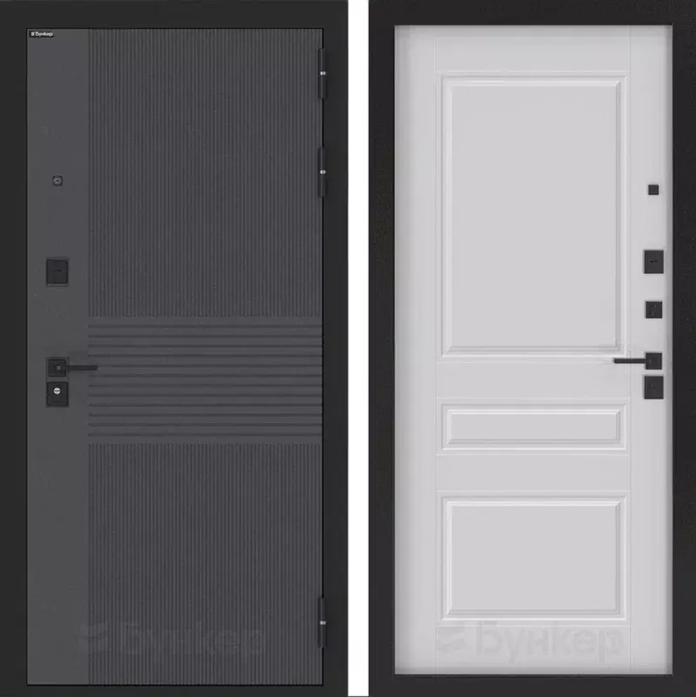 Входная металлическая дверь с зеркалом Бункер HIT B-05/ ФЛ-711 Белый софт