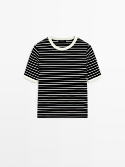 Massimo Dutti Футболка с коротким рукавом и контрастными полосками, черный