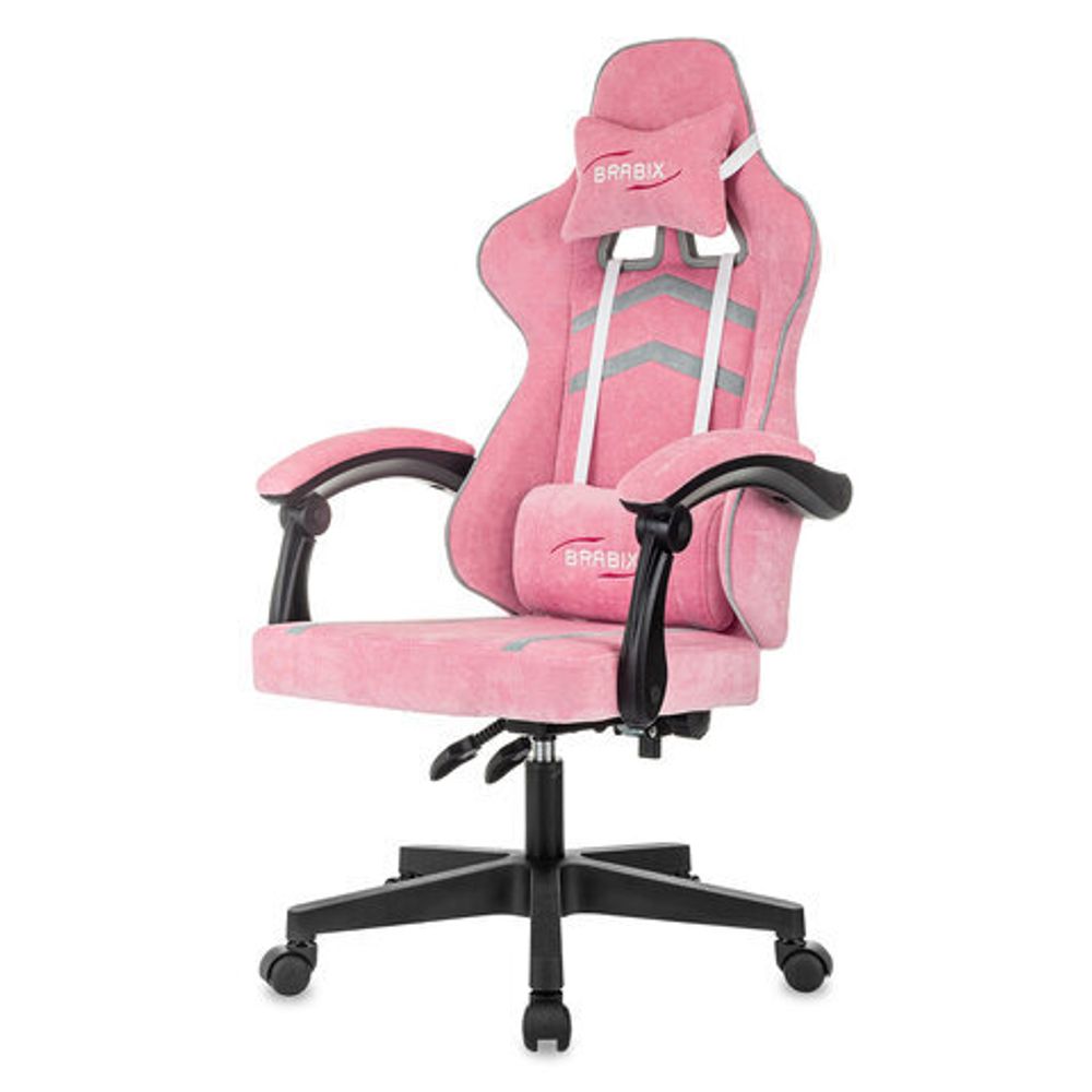 Кресло компьютерное BRABIX "Shooter GM-123", 2 подушки, ткань, розовое/серое, 533213