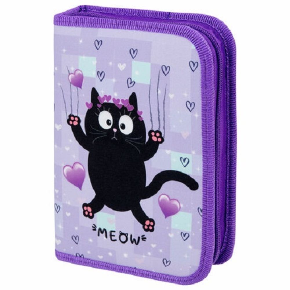 Пенал 1 отделение 210*140 Пифагор Falling cat, 2 откидные планки, ткань