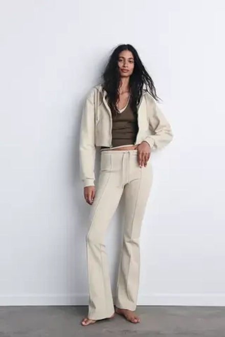 ZARA БРЮКИ FLARED СО СТРЕЛКАМИ, ЭКРЮ