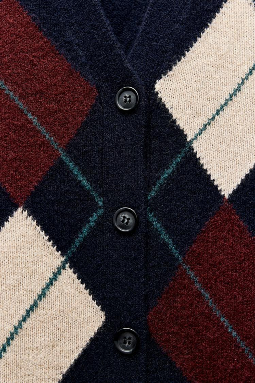 ZARA КАРДИГАН ИЗ СМЕСОВОЙ ШЕРСТИ С УЗОРОМ «РОМБЫ», МОРСКОЙ СИНИЙ