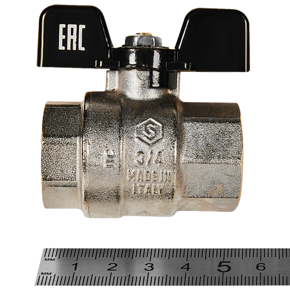 Кран шаровой полнопроходной STOUT - 3/4" (ВР/ВР, PN40, Tmax 150°C, ручка-бабочка черная)