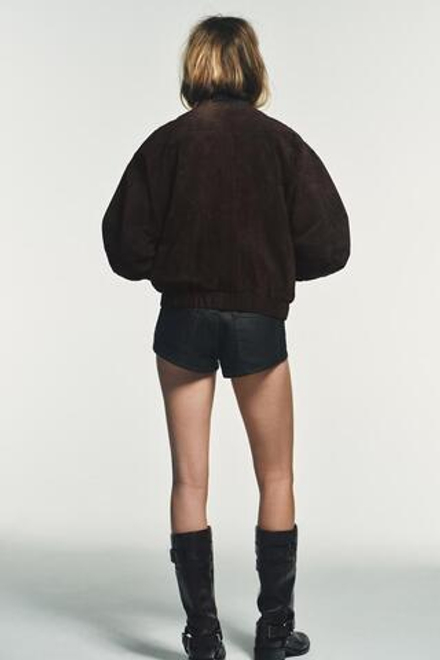 ZARA БОМБЕР ИЗ 100% ЗАМШИ, ШОКОЛАДНО-КОРИЧНЕВЫЙ