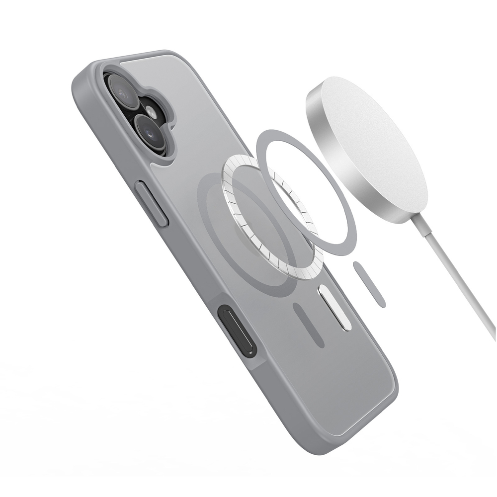 Прозрачный матовый чехол с рамками серого цвета и с поддержкой MagSafe от Dux Ducis для iPhone 16 Plus, серия Yind Series Case