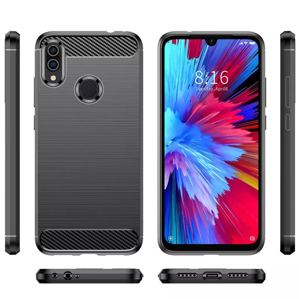 Чехол для Xiaomi Redmi Note 7 (Note 7S, Note 7 Pro) цвет Black (черный), серия Carbon от Caseport