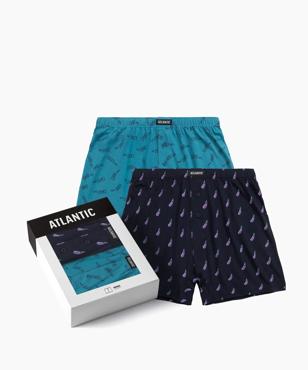 Мужские трусы боксеры Atlantic, набор из 2 шт., хлопок, темно-синие + зеленые, 2MBH-002