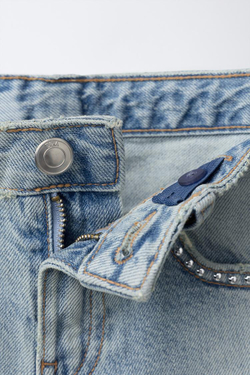 ZARA ДЖИНСЫ WIDE LEG С ЗАКЛЕПКАМИ, СИНИЙ