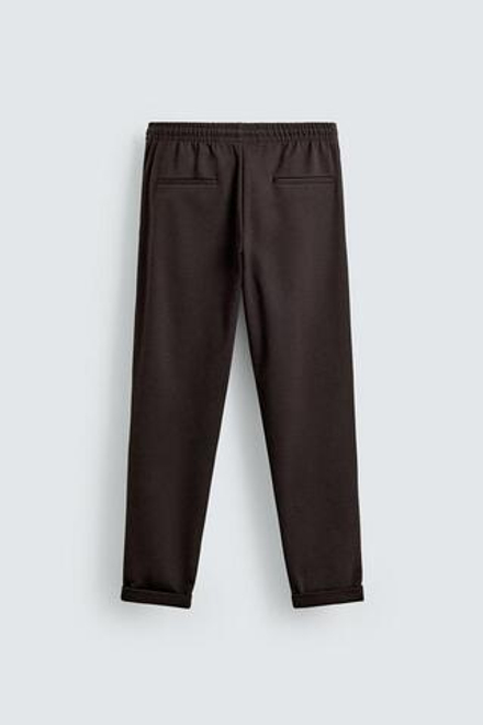 ZARA БРЮКИ EASY CARE С ПОЯСОМ НА ШНУРКЕ, КОРИЧНЕВЫЙ