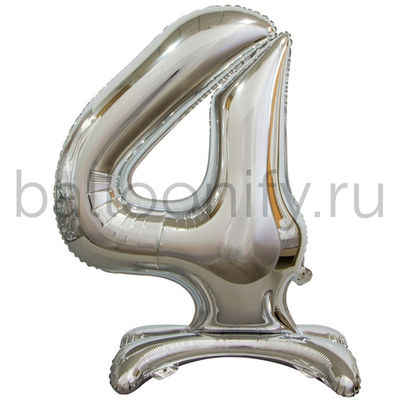 Шар ЦИФРА 4 Silver на подставке 30" 76 см