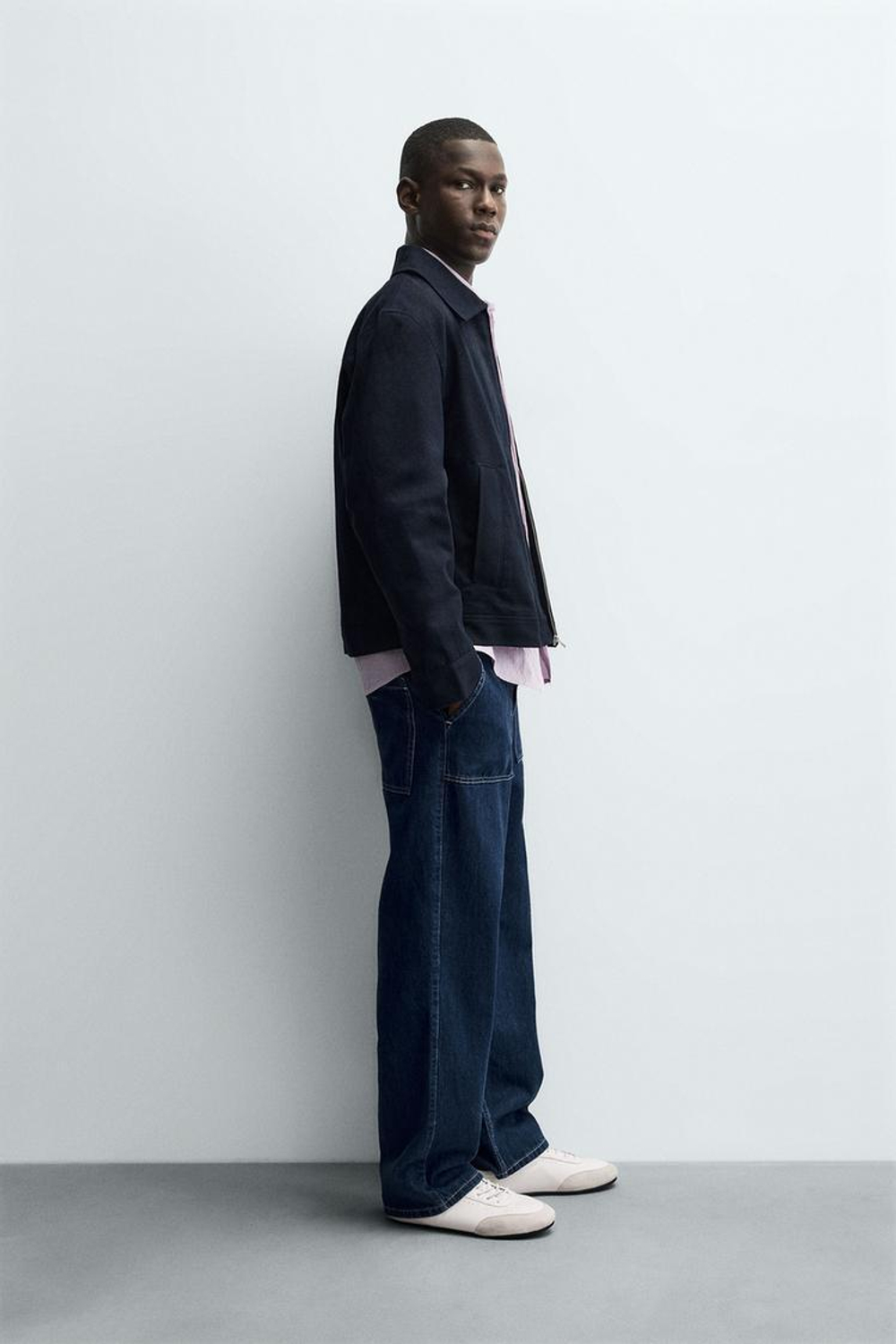 ZARA КУРТКА-РУБАШКА ИЗ ТКАНИ С РЕЛЬЕФОМ НА МОЛНИИ, МОРСКОЙ СИНИЙ