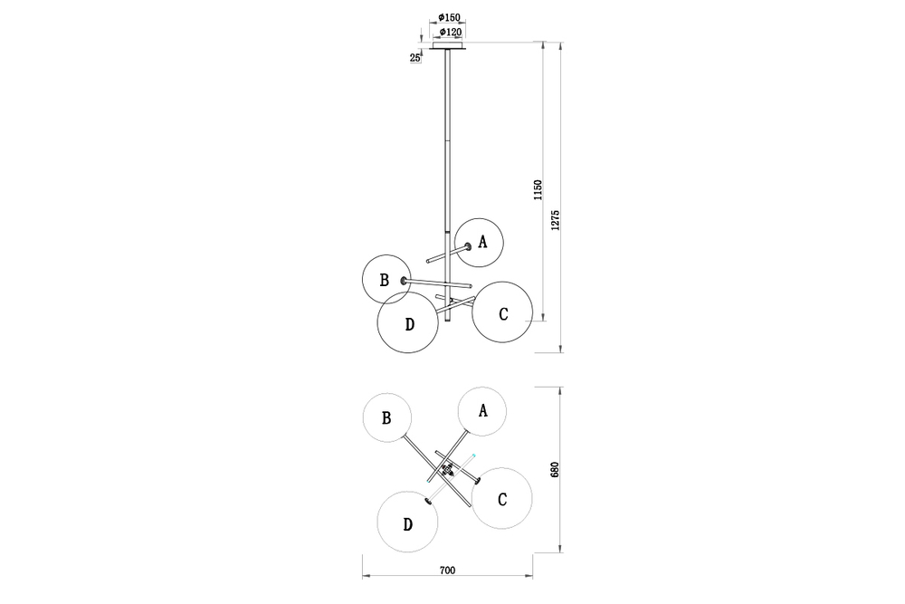 Светильник подвесной Garda Decor 20MD2321-4GOLD фото