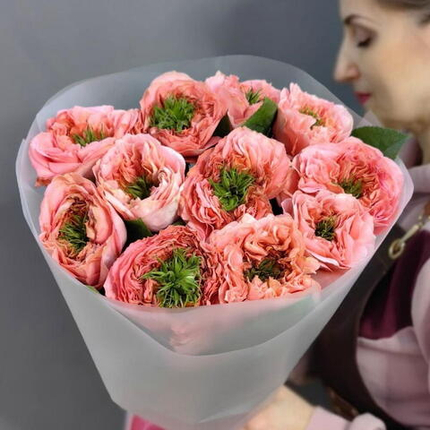 Монобукет из 11 пионовидных роз сорта "Мандарин"