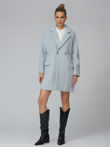 Женское голубое полупальто двубортное