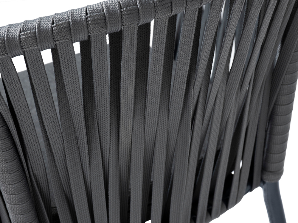 "Бордо" стул барный плетеный из роупа, каркас из стали темно-серый (RAL7024) муар, роуп серый 15мм, ткань темно-серая 027