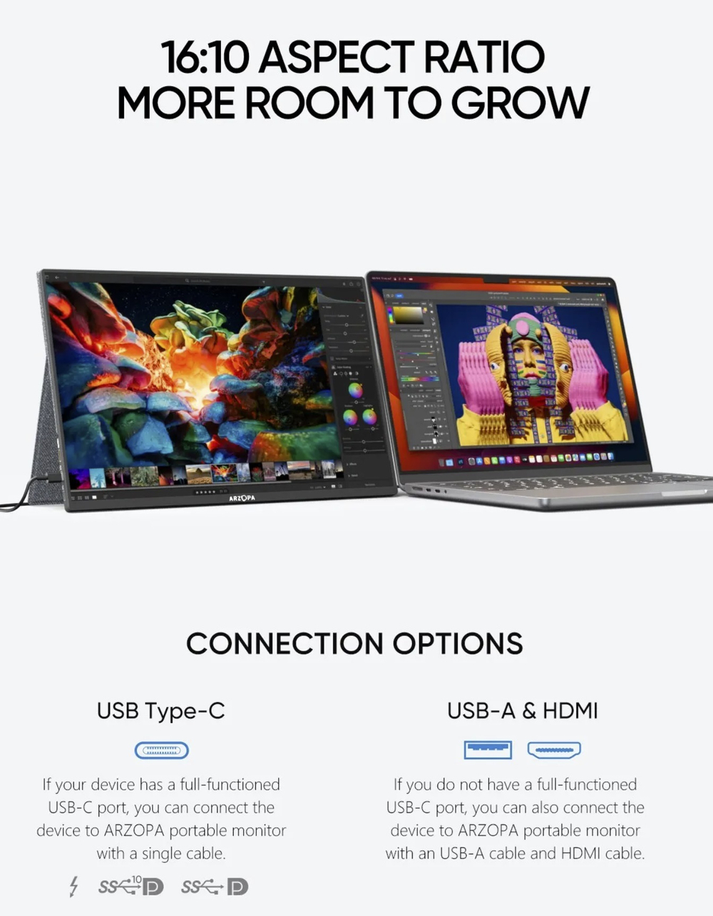 16" Портативный монитор Arzopa A3C WQXGA IPS 2560x1600, 144 Гц