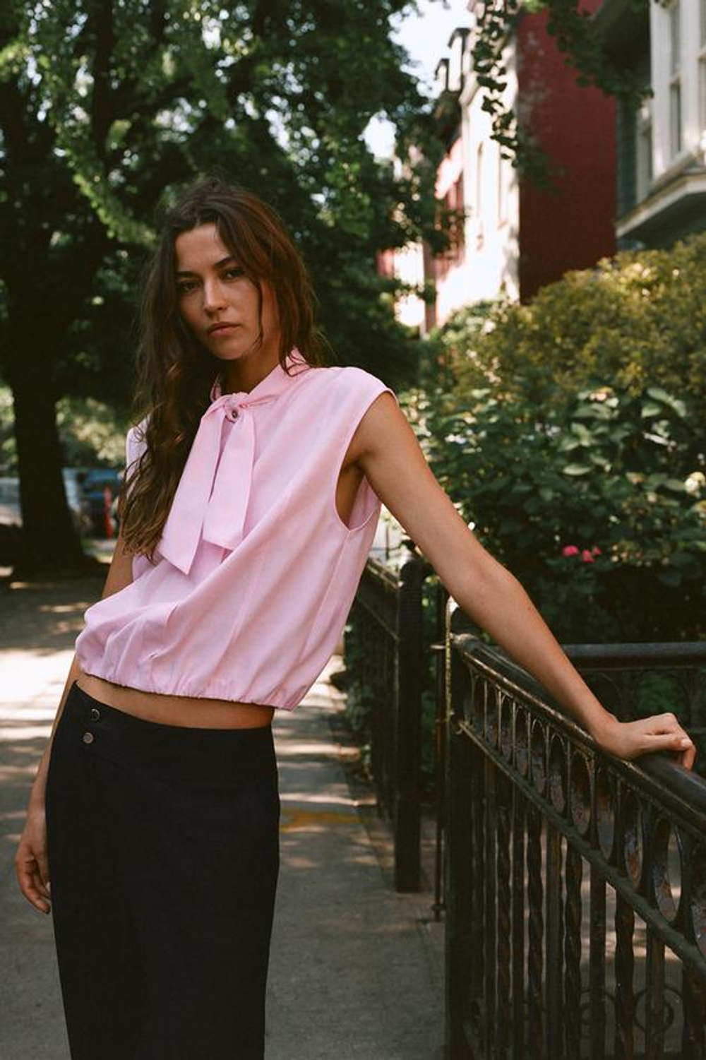 ZARA БЛУЗА С БАНТОМ БЕЗ РУКАВОВ, РОЗОВЫЙ