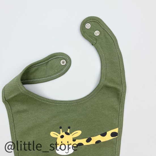 Нагрудник хлопковый "Веселые жирафы" хаки