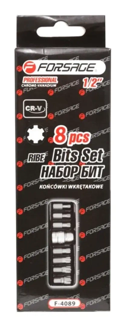 Набор бит RIBE c битодержателем,8пр. 1/2''(L:30,M5,М6,М7,М8,М10,М12,M14) в ложементе Forsage F-4089