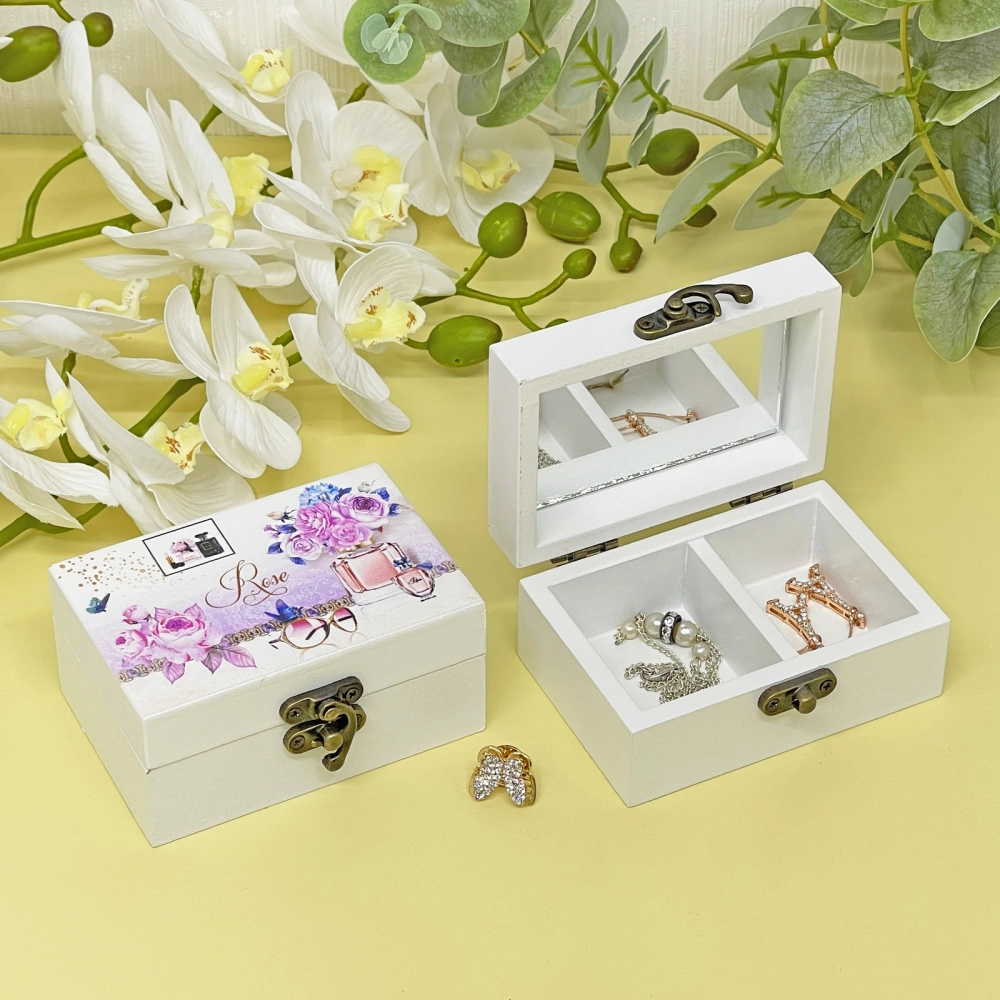 Шкатулка деревянная с зеркалом «МАРЦИПАН», пудровые пионы, 9.5*6.5*5см (в коробке)