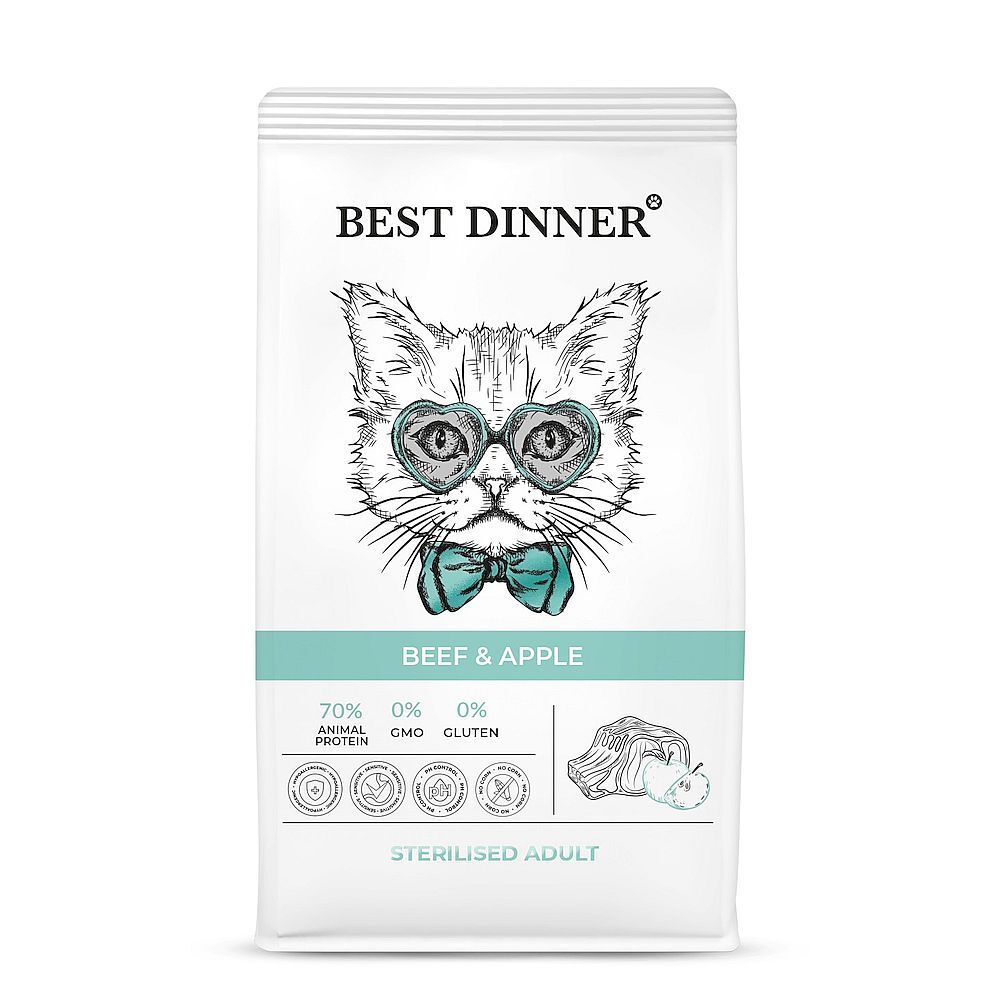 Сухой корм Best Dinner Adult Sterilised Beef & Apple для стерилизованных кошек с Говядиной и ябл Сухой корм Best Dinner Adult Sterilised Beef & Apple для стерилизованных кошек с Говядиной и ябл
