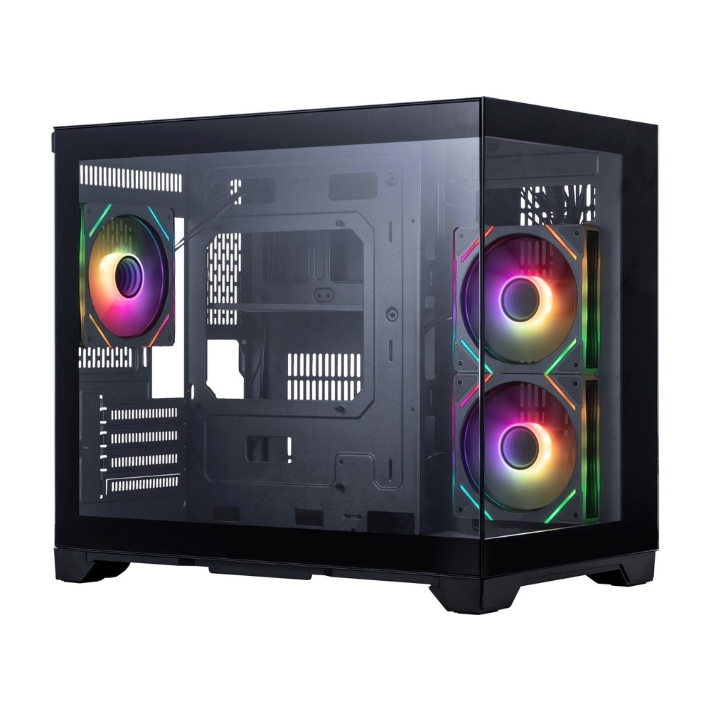 Корпус для компьютера 1STPLAYER MEGAVIEW MV6-TP ARGB Black / mATX / 3x120mm ARGB fans / MV6-TP-BK-2FC7R-1FC7