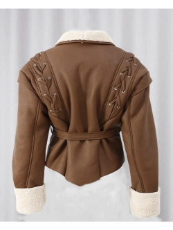 Дубленка искусственная с поясом