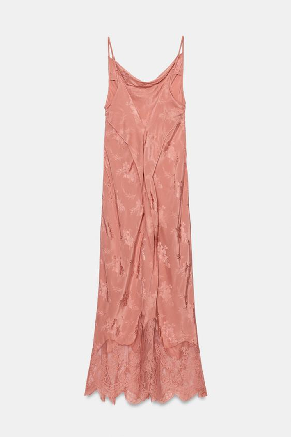 ZARA ЖАККАРДОВОЕ ПЛАТЬЕ С КРУЖЕВОМ — ZW COLLECTION, ЛОСОСЕВЫЙ