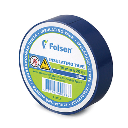 Изоляционная клейкая лента из ПВХ Folsen® 01210, 19ммХ20м, 180мкм
