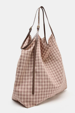 ZARA СУМКА-ШОПЕР ИЗ ТКАНИ, РОЗОВЫЙ