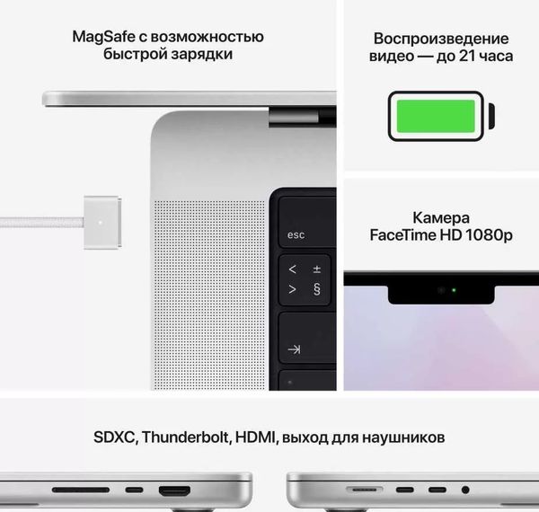 Ноутбук Apple MacBook Pro 16" Late 2021 MK1F3LL/A (M1 Pro 10C CPU, 16C GPU, RAM 16 ГБ, SSD 1 ТБ), серебристый