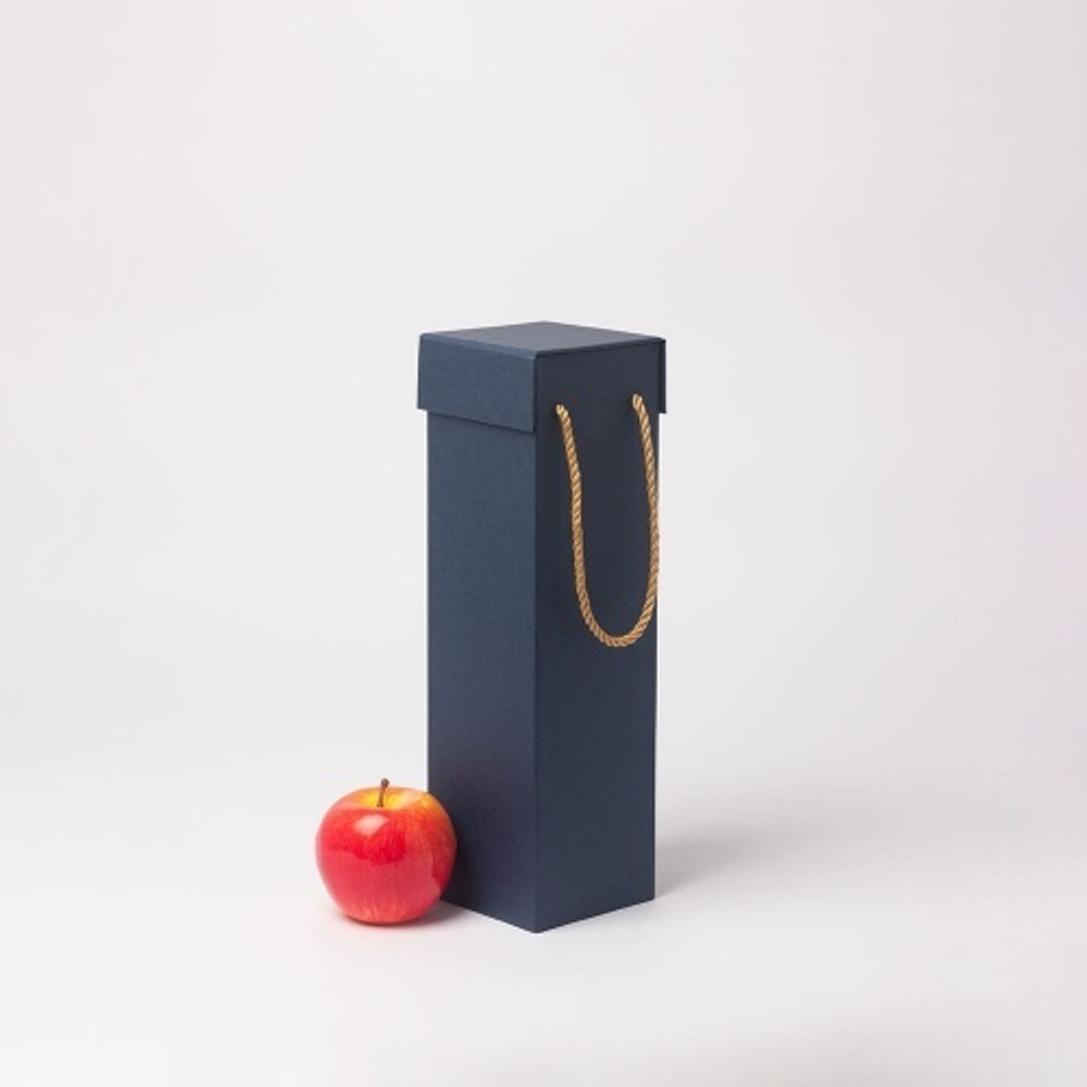 Коробка с откидной крышкой 9х33х9, тёмно-синий, дизайнерская бумага, витой шнур