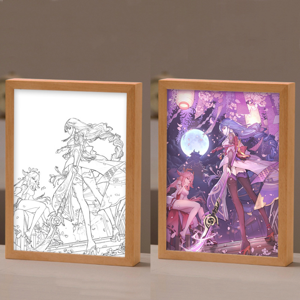 Светильник в рамке "Genshin Impact / Геншин" 22,5х17,5 см