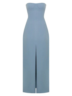 Платье макси корсетное с разрезом спереди